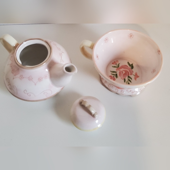 Tracy Porter Tea For One Teapot Cup Pot Mint Peach Rose Flower Design - Picture 3 of 8